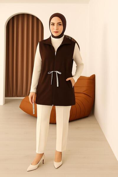 Bellemodam Kadın Modal Kumaş Fermuarlı Cepli Yelek