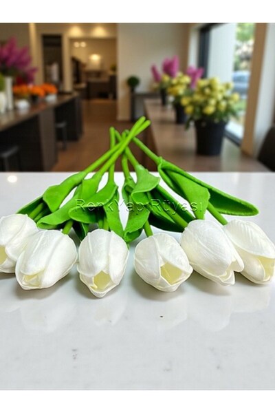 RENK YAPI RÜYASI Wet Textured Artificial Tulip Decorative Stylish 6 Pieces Artificial Tulip Bouquet