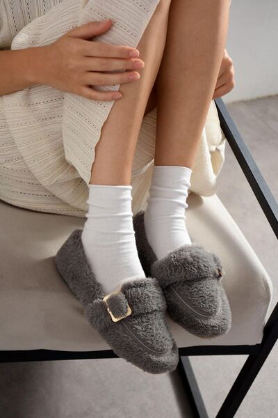 FUGA MODA Alexis Anthracite Buckle Detailed Strap Plush Home Slippers