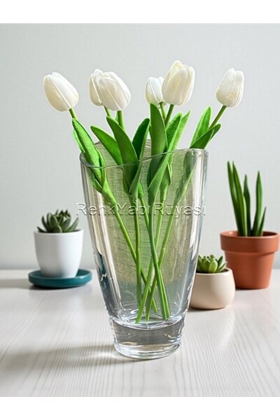 RENK YAPI RÜYASI Wet Textured Artificial Tulip Decorative Stylish 6 Pieces Artificial Tulip Bouquet