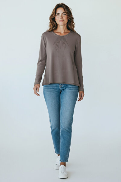 ECE GİYİM Women's Collar and Sleeve Stone-Embellished Skirt with Patterned Bluz