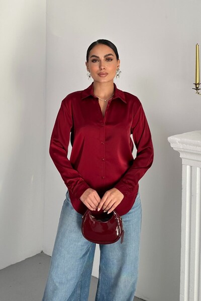 spirituel Cămașă de damă din satin cu mânecă lungă, cu umăr dezactivat, cămaș...