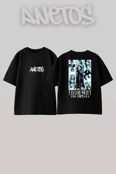Anetos T-shirt oversize negru din bumbac cu imprimare pe spate Taylor Swift 4...