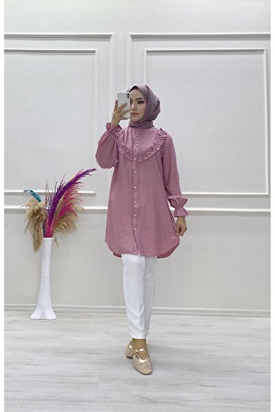 moda acar Strawberry Fabric Tunic with Stone Details