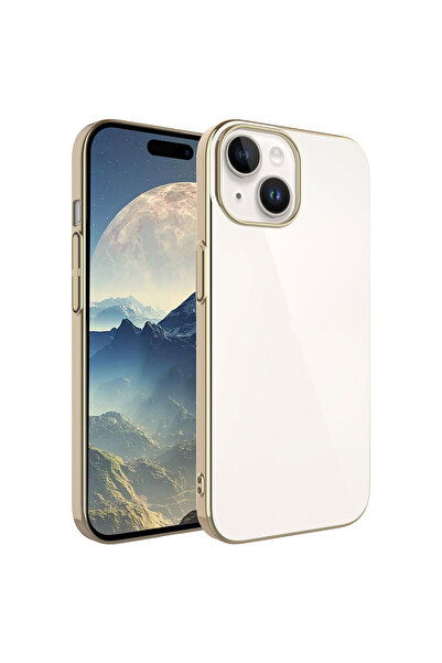 Aden iPhone 15 Plus Compatible Hard Pc Riksos Case with Colorful Frame-Gold