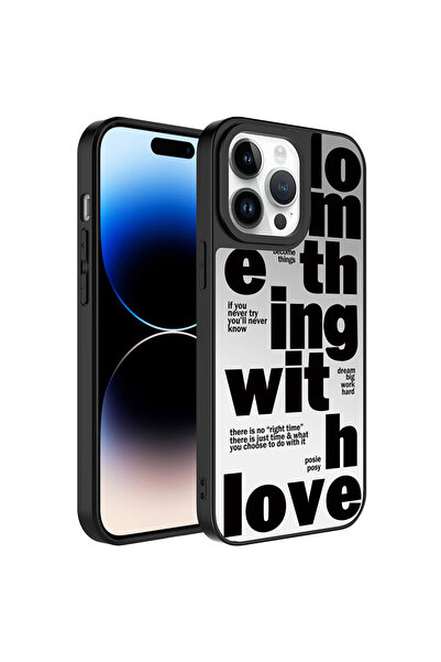 Aden حافظة مرآة لامعة متوافقة مع iPhone 14 Pro Max مع حماية للكاميرا - Love