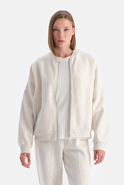 Dagi Ekru Melanj Travel Fermuarlı Üç İplik Sweatshirt