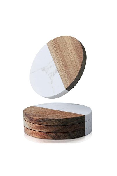 SanDonna suport rotund din marmură și lemn - Alb