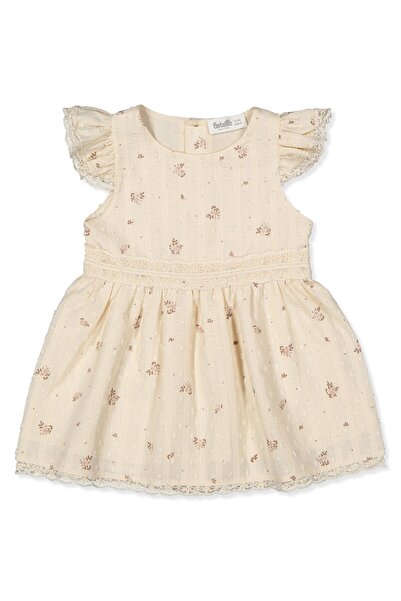 Bebetto فستان منسوج مطبوع (أنيق) بلون إكرو داكن