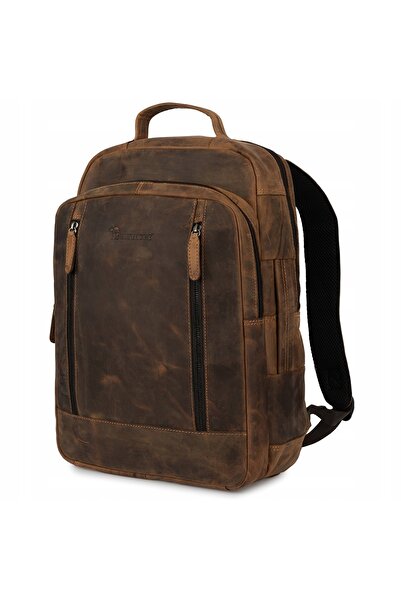 Other Leather backpack for a 15.6 laptop, large, A4, business, spacious, brown, Beltimore