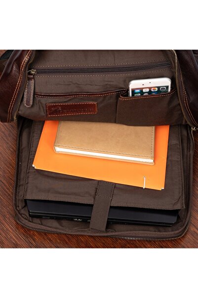 Other Leather backpack for a 15.6 laptop, large, A4, business, spacious, brown, Beltimore