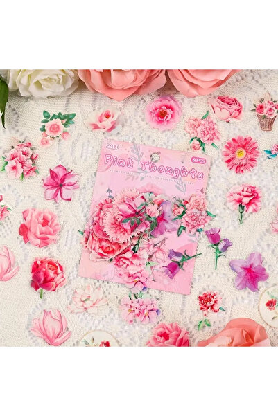 Kolbi Craft مجموعة ملصقات زهور شفافة وردية اللون مكونة من 60 قطعة لمجلة Bulle...