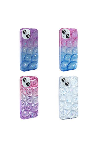 Aden iPhone 15 Compatible Case Glittery 3D Patterned Hacar Cover - Purple-Blue