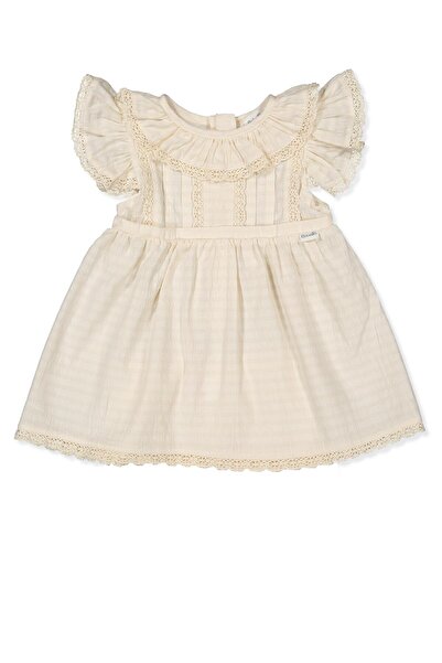 Bebetto فستان منسوج (مجعد) بلون إكرو داكن