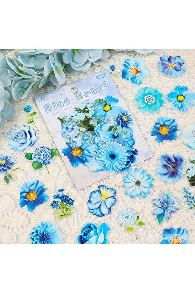 Kolbi Craft 60 Adet Mavi Şeffaf Çiçek Sticker Seti Bullet Journal Scrapbook L...