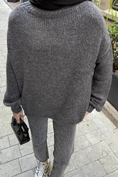 lamelif Πουλόβερ με ψηλό γιακά ανθρακί