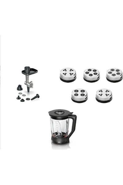 Bosch Kitchen Chef Mums6Zs00 3-Piece Accessory Set Meat Grinder Attachment - Pasta Maker - Glass Blender Attachment