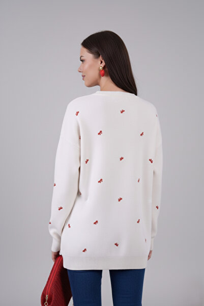 hayal giyim Elegant Bow Embroidered Knit Sweater - White
