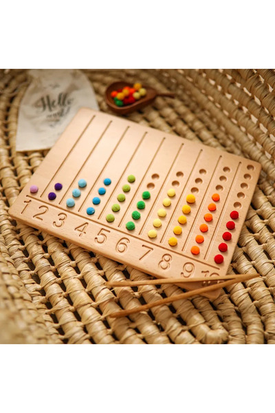 Mellow Kids Tablă de învățare a numerelor din lemn – Jucărie educativă Montessori pentru numărare pentru copii