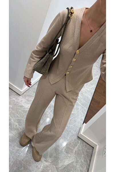 Somut istanbul Palazzo Soft Touch Pants and Soft Buttoned Jacket 2-Piece Set