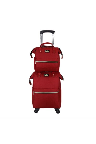 halber 2 in 1 Set, Trolley and Halber Bag, 49x34x20cm and 29x29x16cm, Red