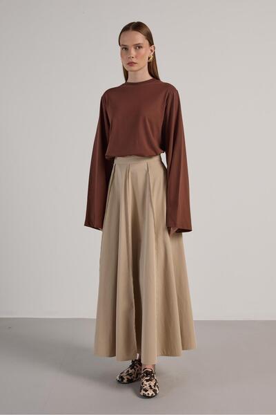 minaaise Women's Stone Piece Stitching Detailed Premium Long Skirt 30054