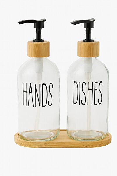 PERLAEVKAHVE Set dozator de săpun lichid din sticlă pe bază de bambus – 2 doz...