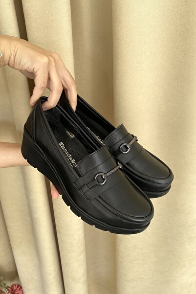 Tamdabu Ayakkabı Black Genuine Leather Anatomical Buckle Detail Comfortable and Stylish Women's Shoes Tmd202529