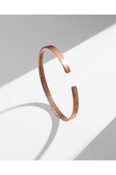 Sırlı Sepet İçi Çizgi Desenli Dışı Ayetel Kürsi Yazılı İnce Bakır Bilezik