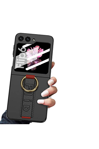 Aden Galaxy Z Flip 6 Compatible Case with Camera Protection and Ring Carbon Design Flip Ring Case-S Black