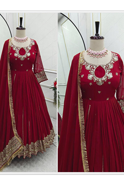 MYSMAR فستان جورجيت صناعي كستنائي - HRT1796 | كستنائي