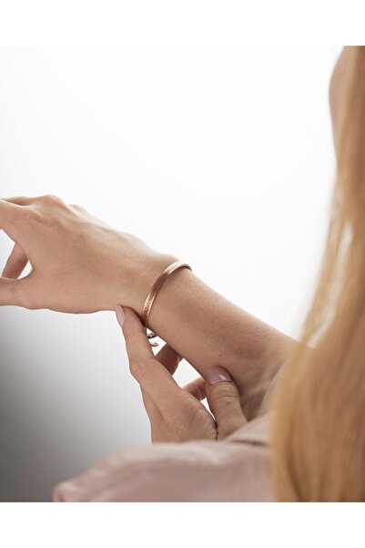 Sırlı Sepet Dışı Ayetel Kürsi Yazılı İçi Sarmaşık Desenli İnce Bakır Bilezik