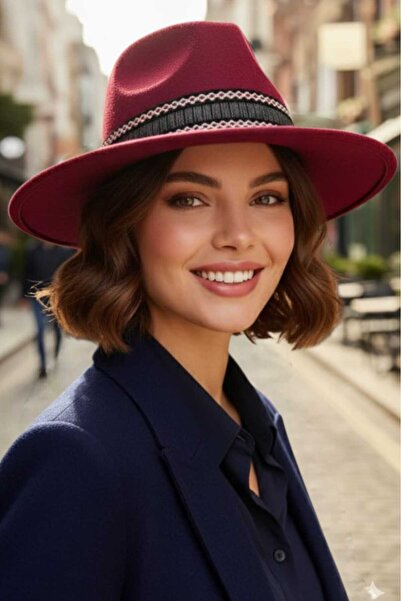 Trenderrs Women's Wide Brim Bohemian Style Striped Fedora Cashmere Hat