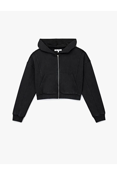 Koton Hanorac crop cu glugă, cu buzunar cangur, cu fermoar, lavabil, confortabil