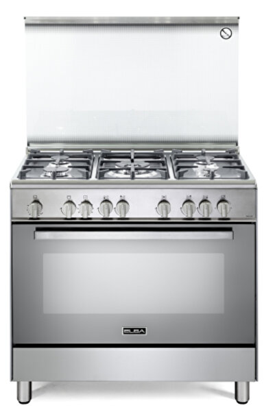 ELBA 90 cm Oven, 5 Gas Burners, Wide Grill, Steel