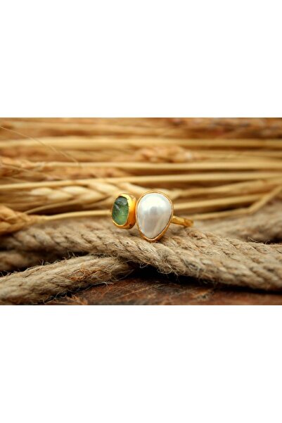 alpsilverart 925 Ayar Gümüş Doğal İnci Ve Ham Apatit Taşlı Yüzük | Kadınlara ...