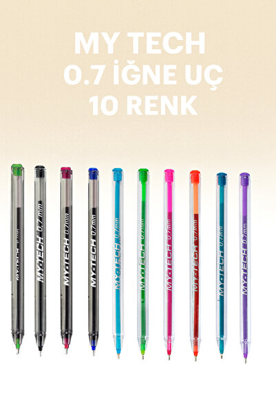 KarmaOfis طقم ميجا مكون من 10 أقلام حبر جاف من ماي تيك مع رأس إبرة 0.7