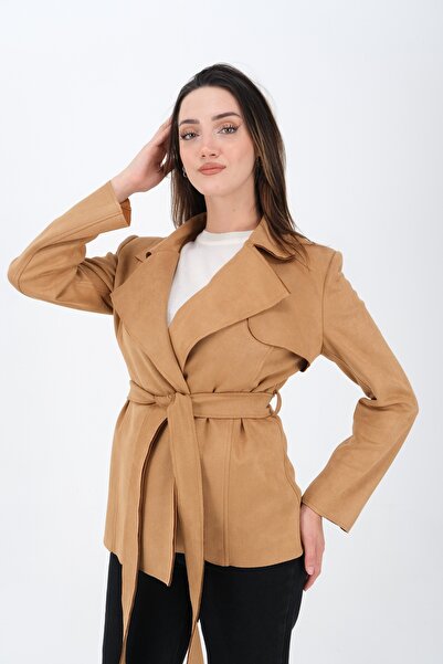 sdf line Süet Kumaş Kuşaklı Rüzgarlıklı Kısa boy YELEK