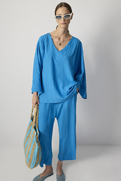 Touché Privé طقم بنطلون تونيك من الفسكوز بياقة على شكل V