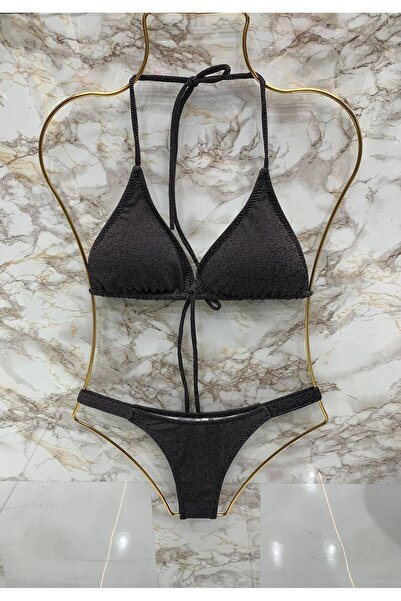 VAJESTO Women's Lycra Stretchy Bottom Brazilian Halter Neck Stylish Drawstring Triangle Bikini Set