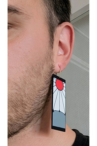 Anka Atolye Demon Slayer Tanjiro 3D Baskı Küpe – Anime Temalı Hanafuda Desenli Takı - Anime Hediyelik Eşya