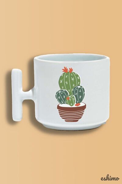 Eshimo Porcelain Mug with Cute Cactus Figure and Handle for Cactus Lovers