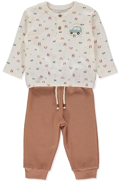 Bebetto طقم بيجامة بدون أكمام من إنترلوك مكون من قطعتين (سيارة خشبية) بني اللون