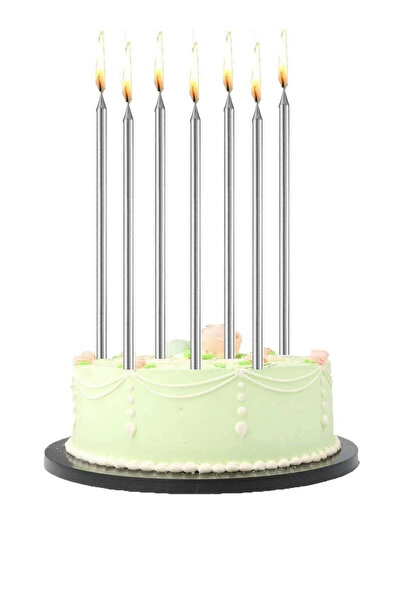 BALON DİYARI Pasta mumu 6'lı 16cm gümüş kaliteli