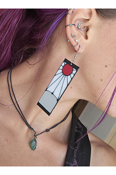 Anka Atolye Demon Slayer Tanjiro 3D Baskı Küpe – Anime Temalı Hanafuda Desenli Takı - Anime Hediyelik Eşya