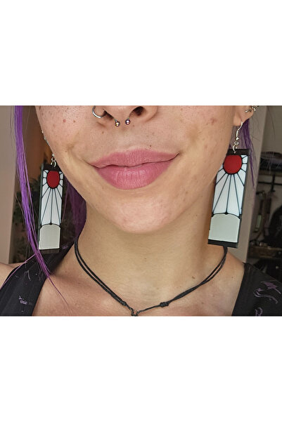 Anka Atolye Demon Slayer Tanjiro 3D Baskı Küpe – Anime Temalı Hanafuda Desenli Takı - Anime Hediyelik Eşya