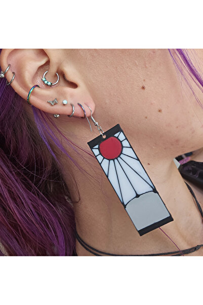 Anka Atolye Demon Slayer Tanjiro 3D Baskı Küpe – Anime Temalı Hanafuda Desenli Takı - Anime Hediyelik Eşya