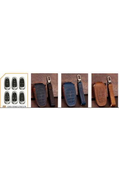 Generic Handmade Genuine Leather Car Key Cover Compatible with Hyundai - Brown