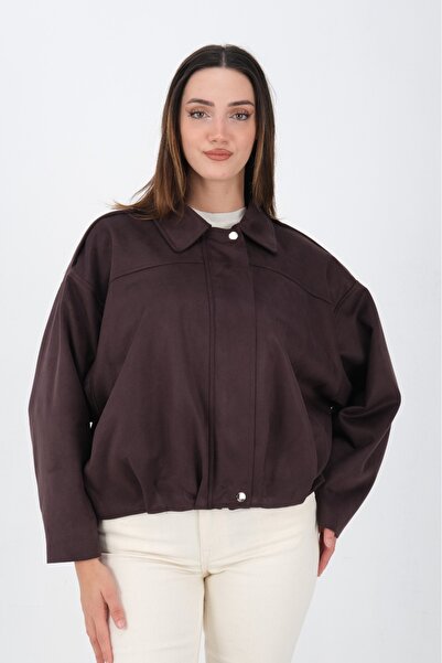 sdf line Süet Kumaş Omuzu Apolet detaylı Yarım patlı Fermuarlı Trend Bomber MONT