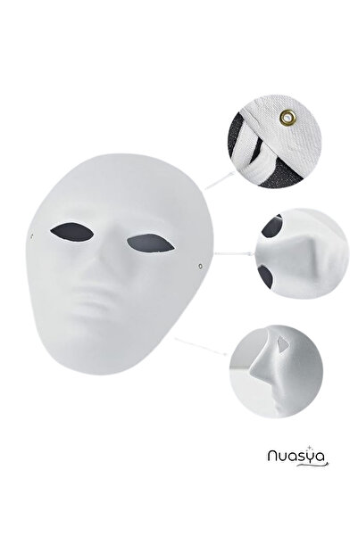 Nuasya Boyanabilir Boyama Yapılabilir Beyaz İnsan Suratı Karakter Maskesi Tam Yüz Maske Karton Yetişkin